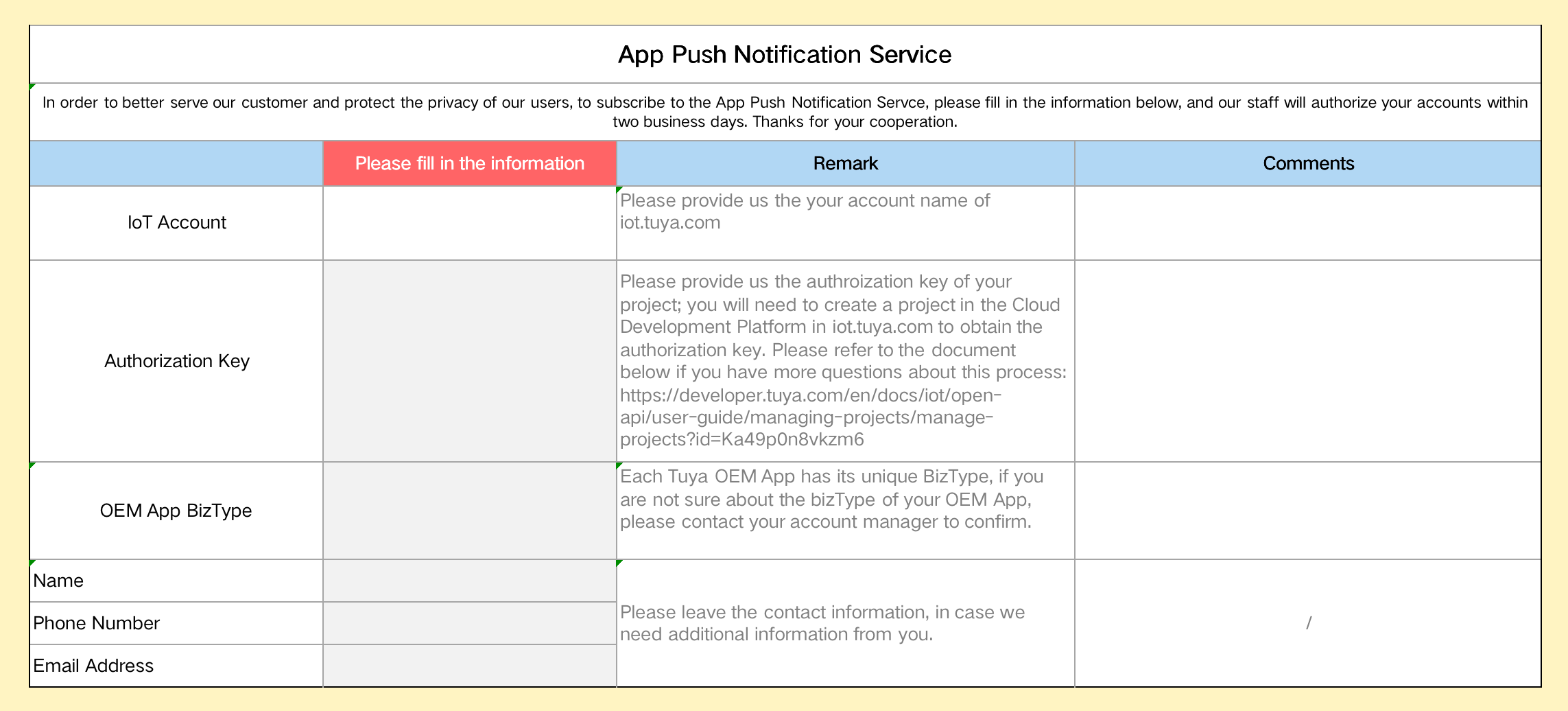 App Push Notification Subscription and Template