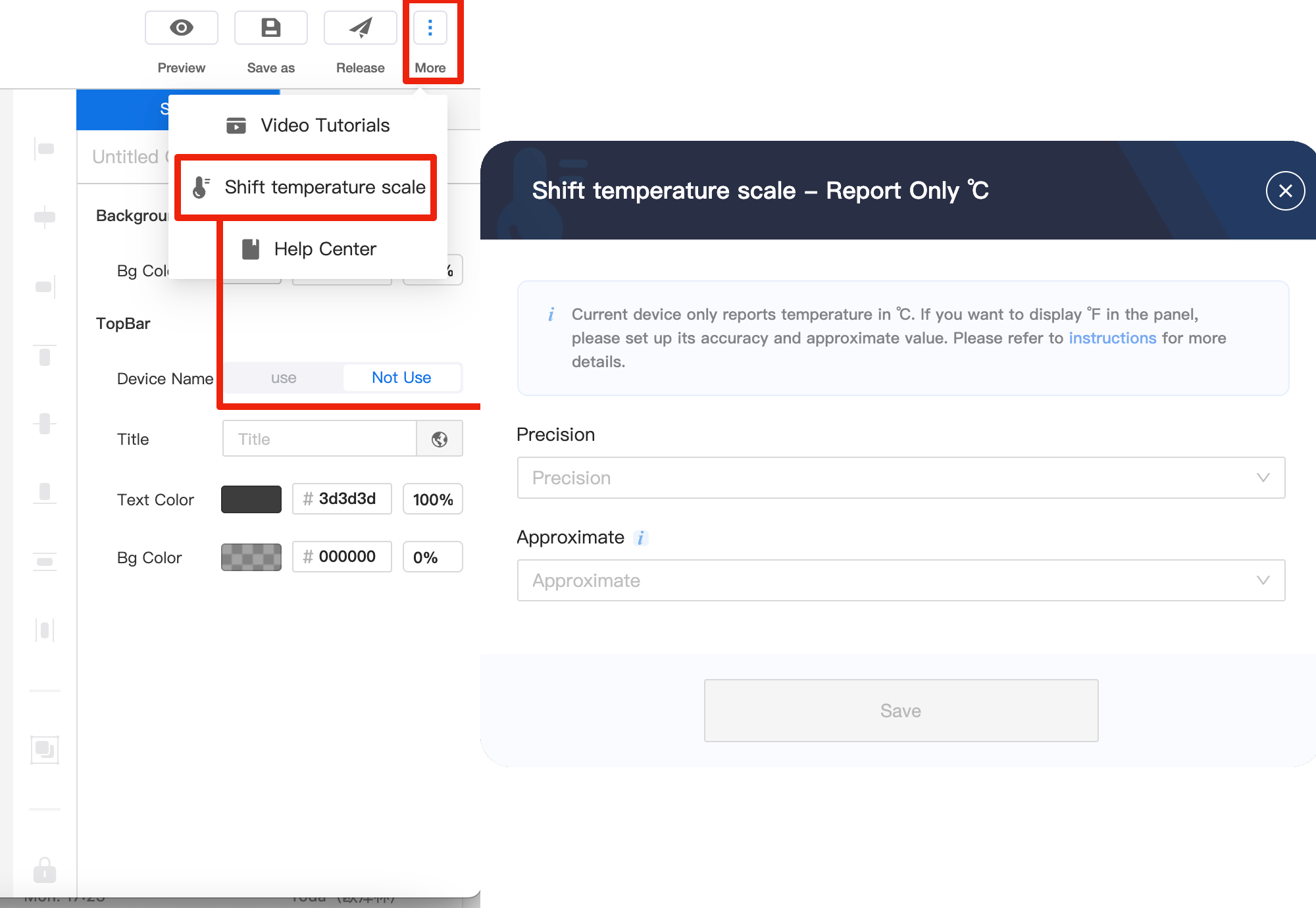 Configure temperature scale conversion