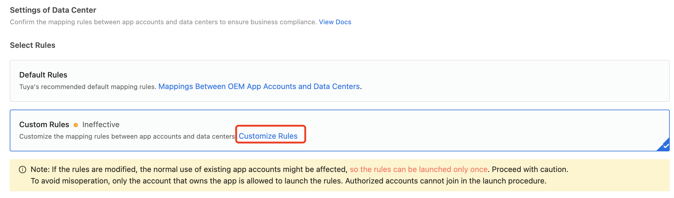 Confirm Mappings Between OEM App Accounts and Data Centers