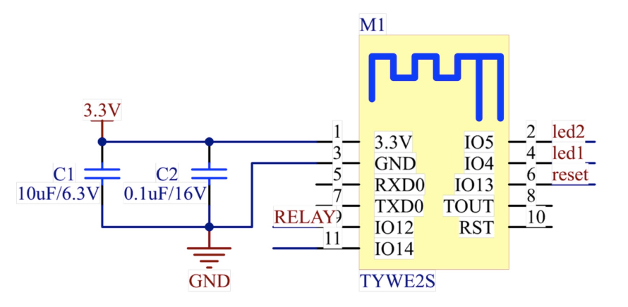 TYWE2S 模组插座通用程序电路说明